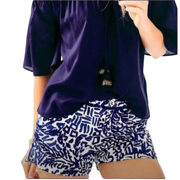 Lilly Pulitzer Adie Indigo Home Slice Printed Navy Shorts 2 - Picture 1 of 8